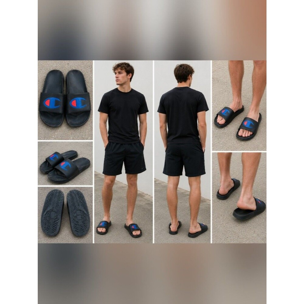 champion takeover black slide sandals men's size 9